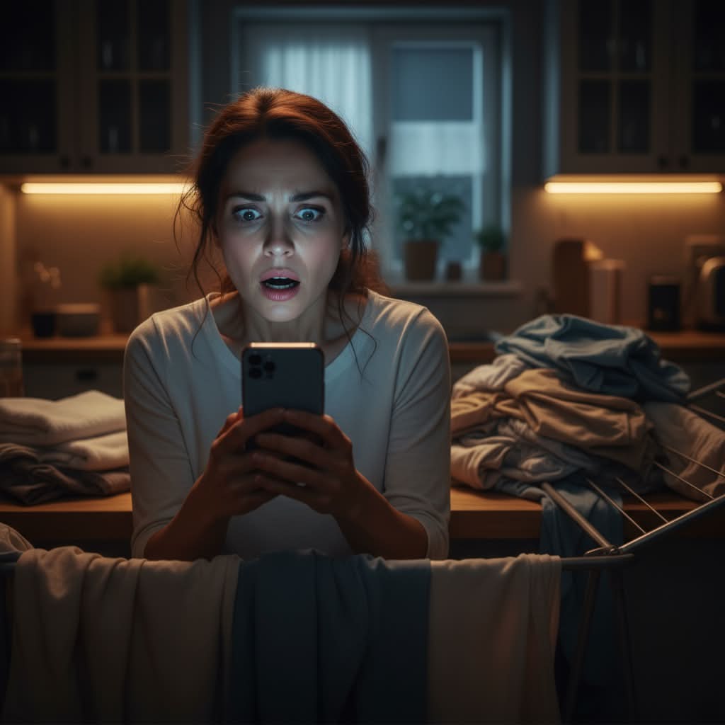 Woman looking shocked at phone